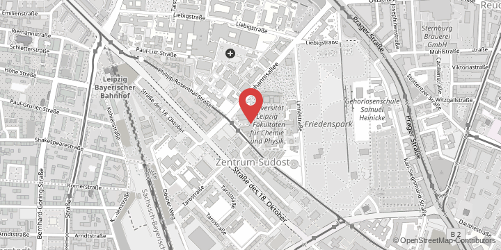 the map shows the following location: Faculty of Chemistry and Mineralogy, Johannisallee 29, 04103 Leipzig
